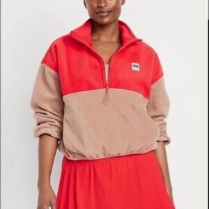 Old Navy Red and Tan Quarter-Zip Pullover XL TALL
